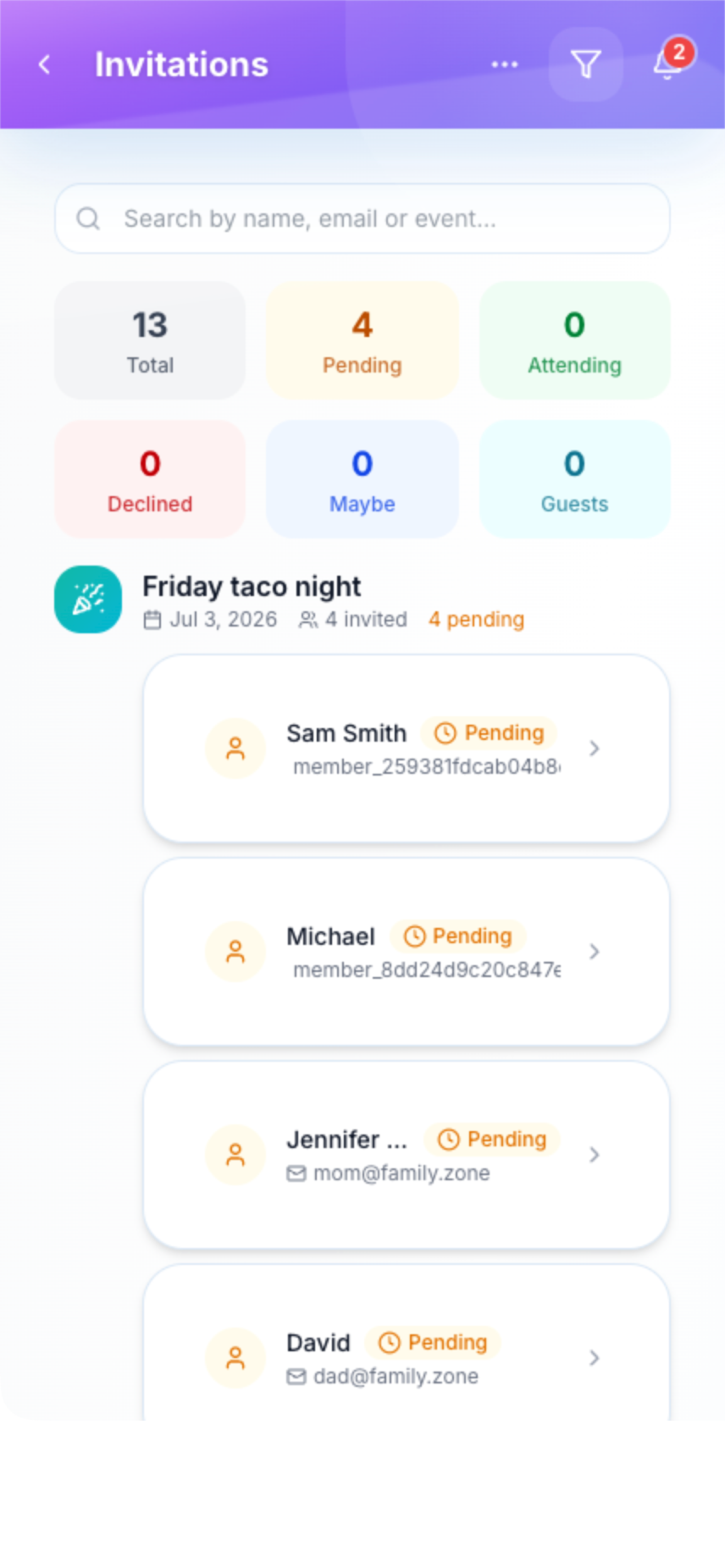 Invitations screenshot