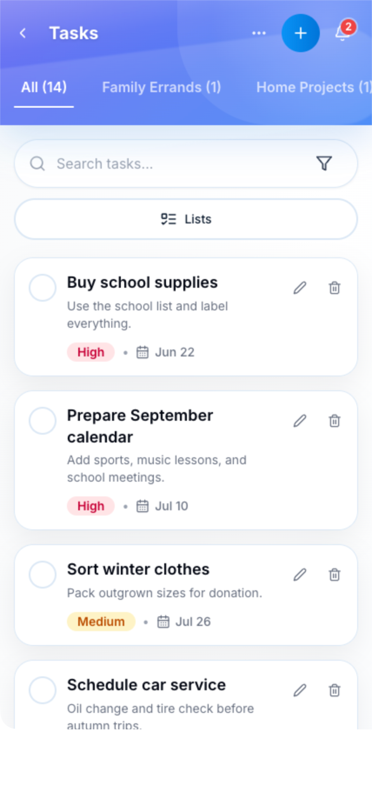 Tasks screenshot