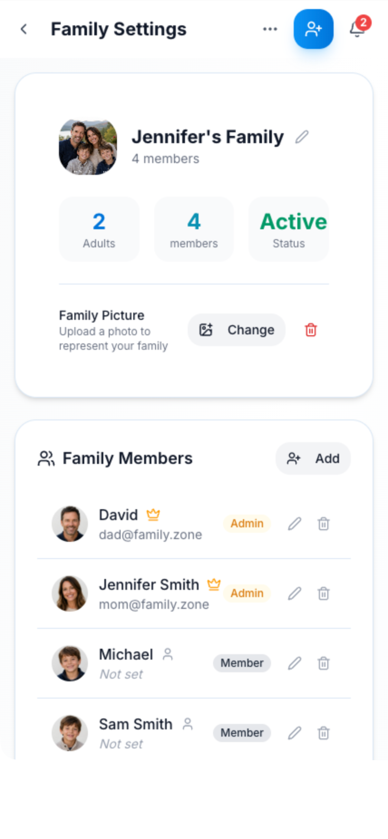 Family Management screenshot